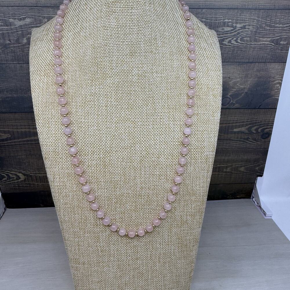 Vintage Natural Rose Quartz 7mm Round Gemstone Beads 28 Inch Necklace